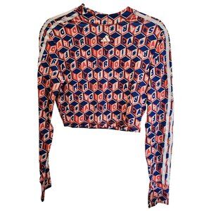 Adidas x Farm Rio Crop Long Sleeve Train Shirt Blue Red Kaleidoscope Size M NWT